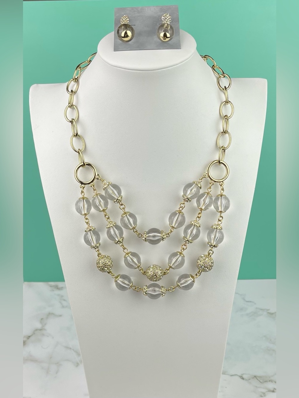 Talbots Smooth Lucite & Pavé Rhinestone Triple Strand Statement Jewelry Set